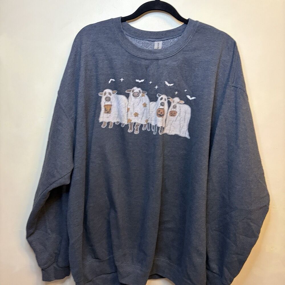 Halloween Graphic Ghost Cows Gilden Heavy Blend Crew Neck Sweatshirt 4X - Picture 2 of 9
